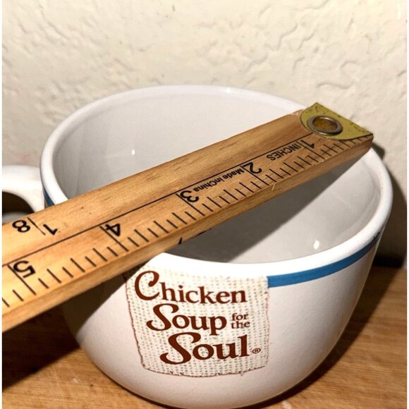 Chicken Soup For The Soul Ceramic Mug 3" Tall Blue Rim White Cup Made In China - Picture 5 of 5